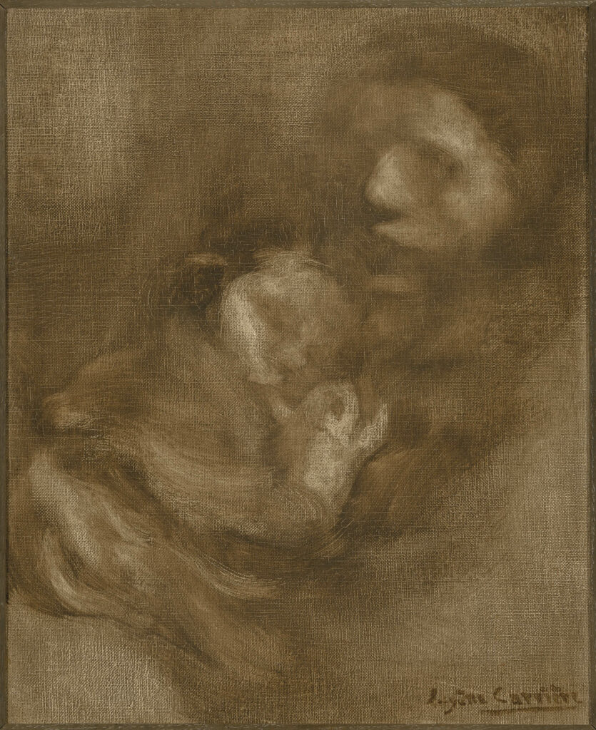 Huile sur toile datée de 1903 du peintre français Eugène Carrière représentant un enfant endormi sur sa mère
